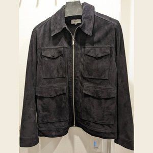 Reiss Black Zip Up Suede Field Jacket
